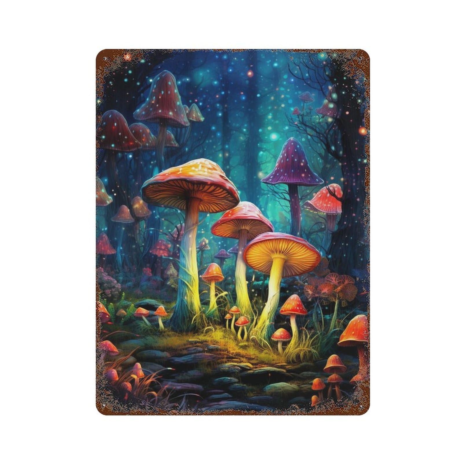 Enchanted Forest Mushrooms 15.7"x11.8" Vintage Rust Metal Sign, Shabby Chic Decor for Cafe, Home Bar And Lounge Decor