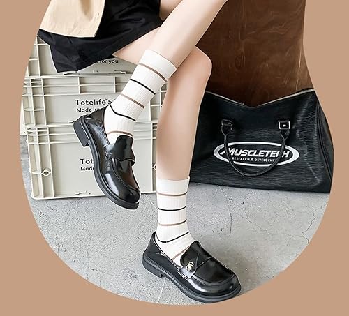 Miniatura 9 de MeganJDesigns 6 pares de calcetines de algodón suave para mujeres y niñas botas de punto grueso transpirables lindas caricaturas a rayas conjunto de