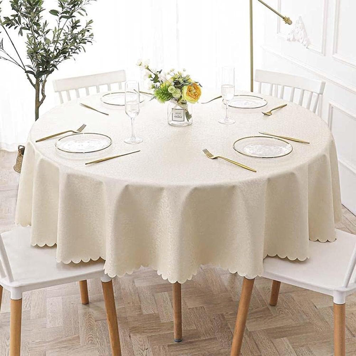 JuanNest Round Waterproof Tablecloths, PVC Solid Color Table Cover, Wipeable Oil-Proof Table Cloth, European Tablecloth for Home Hotel Restaurant E Diameter, Patio,Weddinggathering M,Diameter 120 cm