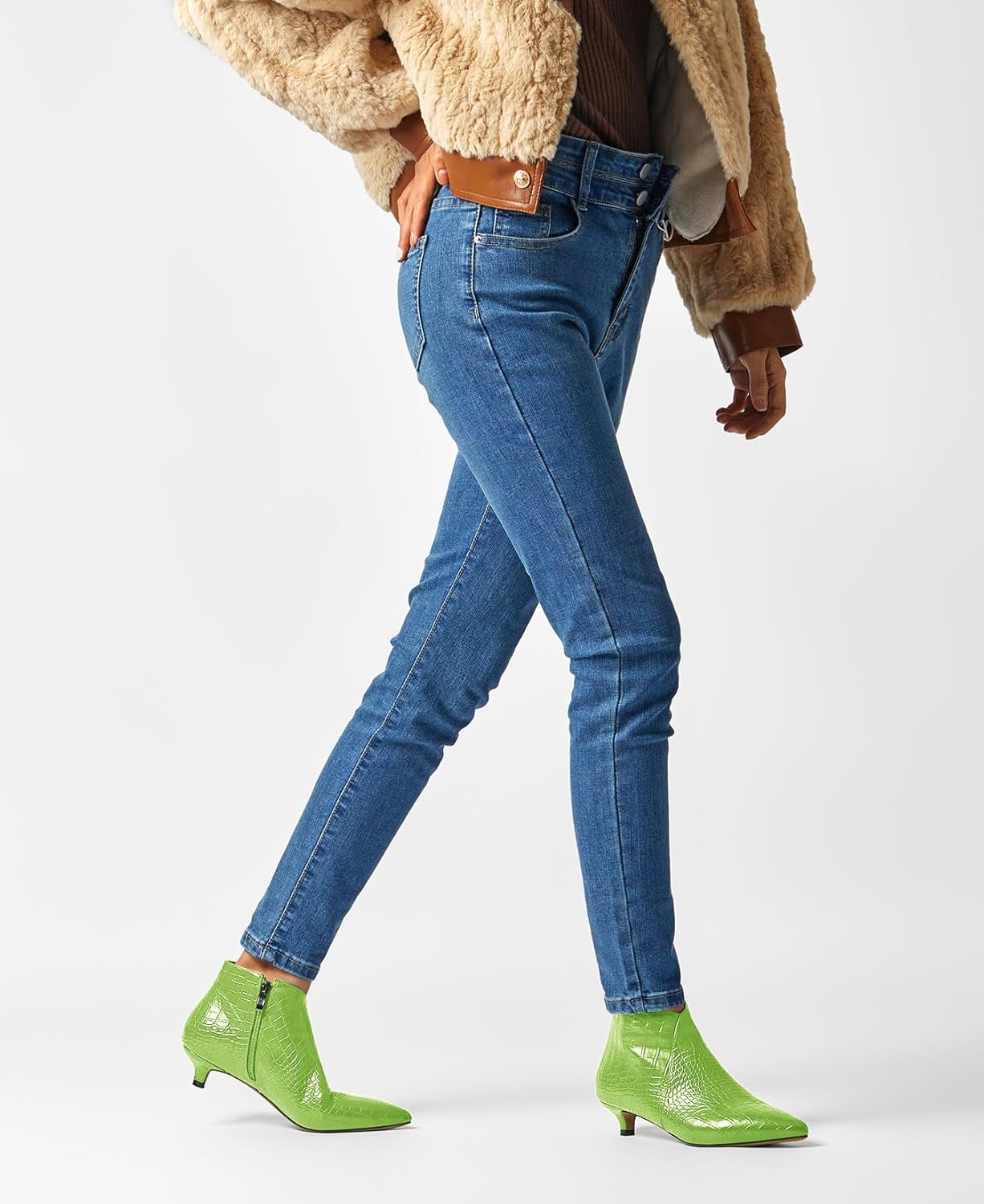 Aachcol Womens Pointed Toe Low Kitten Heel Ankle Boots Short Bootie Zipper Office Dress Basic Classic 1.4 Inches Heels - Image 3