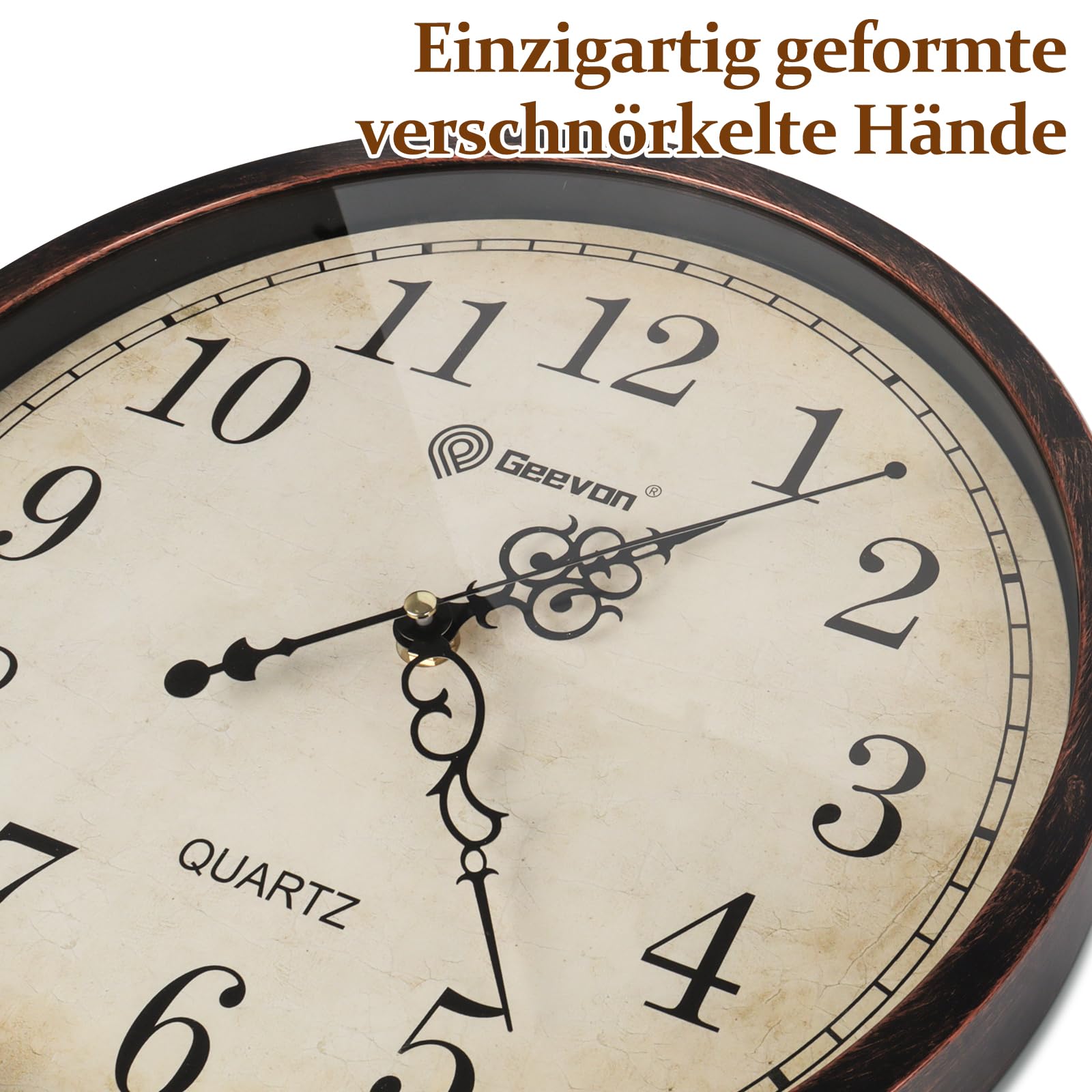Geevon Retro-Wanduhr, geräuschlos, Nicht tickend, rund, Vintage, Quarz, dekorative batteriebetriebene Wanduhr für Küche, Büro, Klassenzimmer, Schlafzimmer, Wohnzimmer (Retro Dunkelbraun, 12 Zoll)