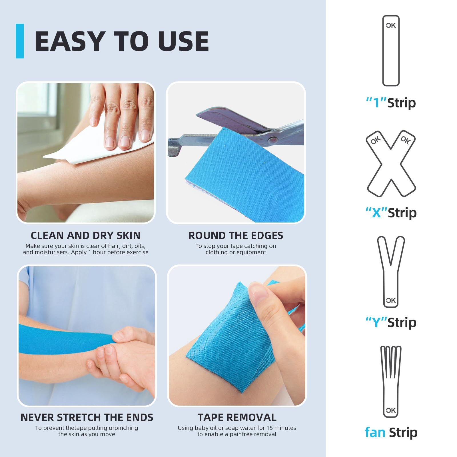 OK Tape Kinesiology Tape 25cm Pretagliato, 20 Strisce, Elastico Nastro Sportivo Per La Pelle, Adatto Per Ginocchia, Caviglie, Gomiti e Spalle 5m x 5cm (2 Rotoli,Viola)