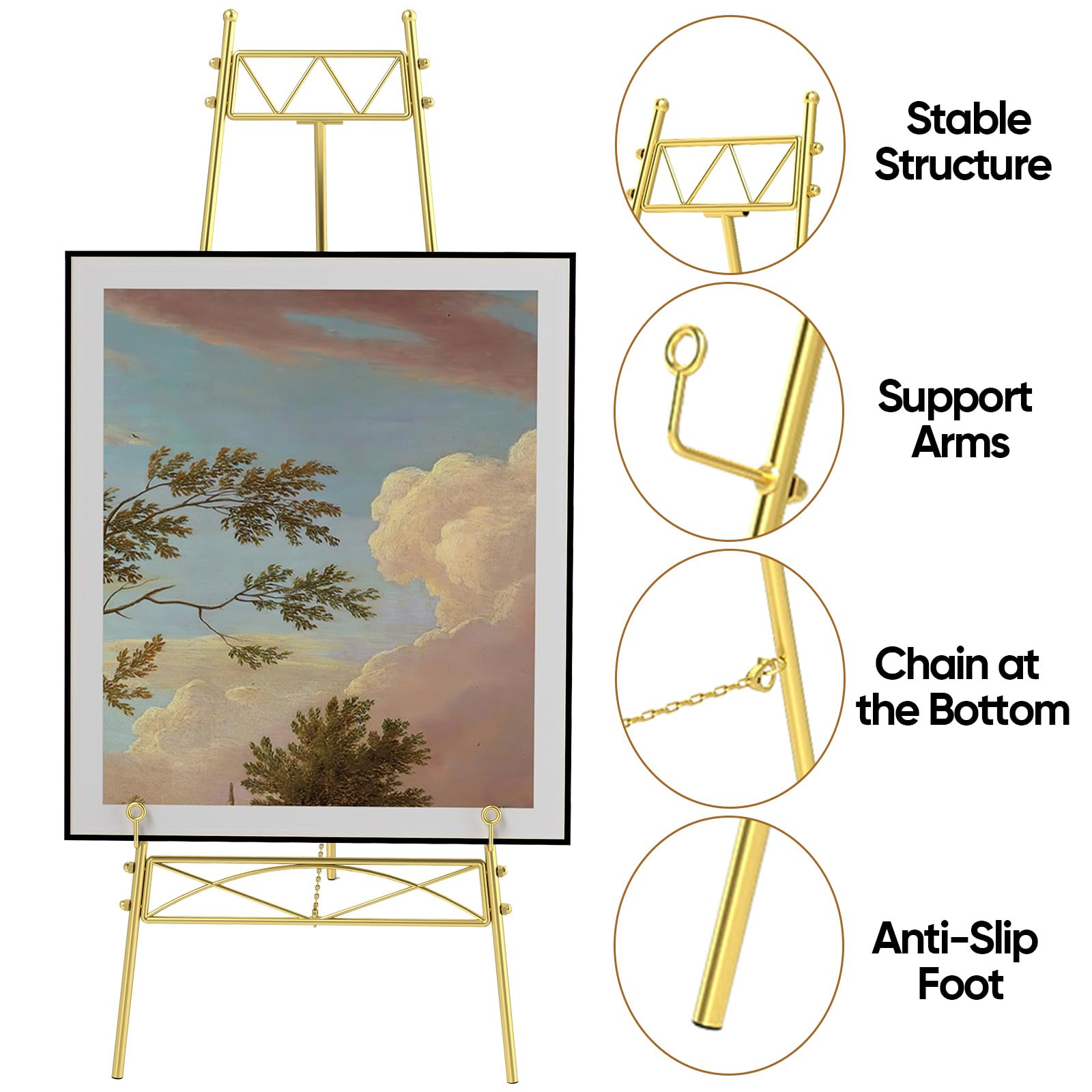 huyear Caballete de arte, caballete de pintura de metal para exhibición, soporte grande ajustable de 3 niveles con soporte de lámina de hierro, caballetes para carteles de exhibición, lienzo, póster,