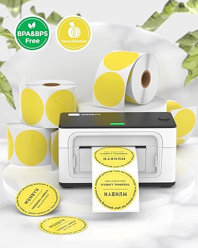 Miniatura 3 de MUNBYN Etiquetas adhesivas térmicas amarillas circulares de 2 pulgadas, etiquetas térmicas directas redondas autoadhesivas, calcomanías térmicas