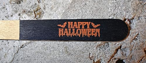 Miniatura 6 de Perfect Stix Juego de cubiertos de madera desechables con varios estampados de Halloween (naranja y negro), paquete de 100 unidades