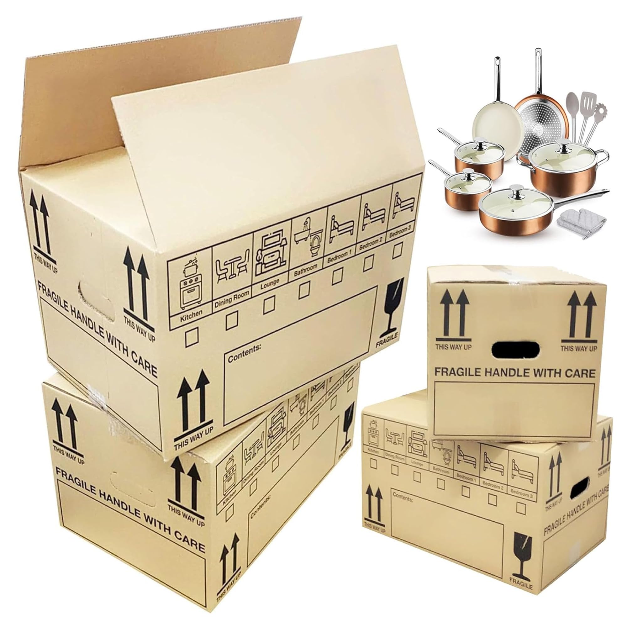 Large Cardboard Boxes Storage Moving House Removal Boxes with Tick List & Carry Handles 47cm x 31.5cm x 27cm 44 litres (10)