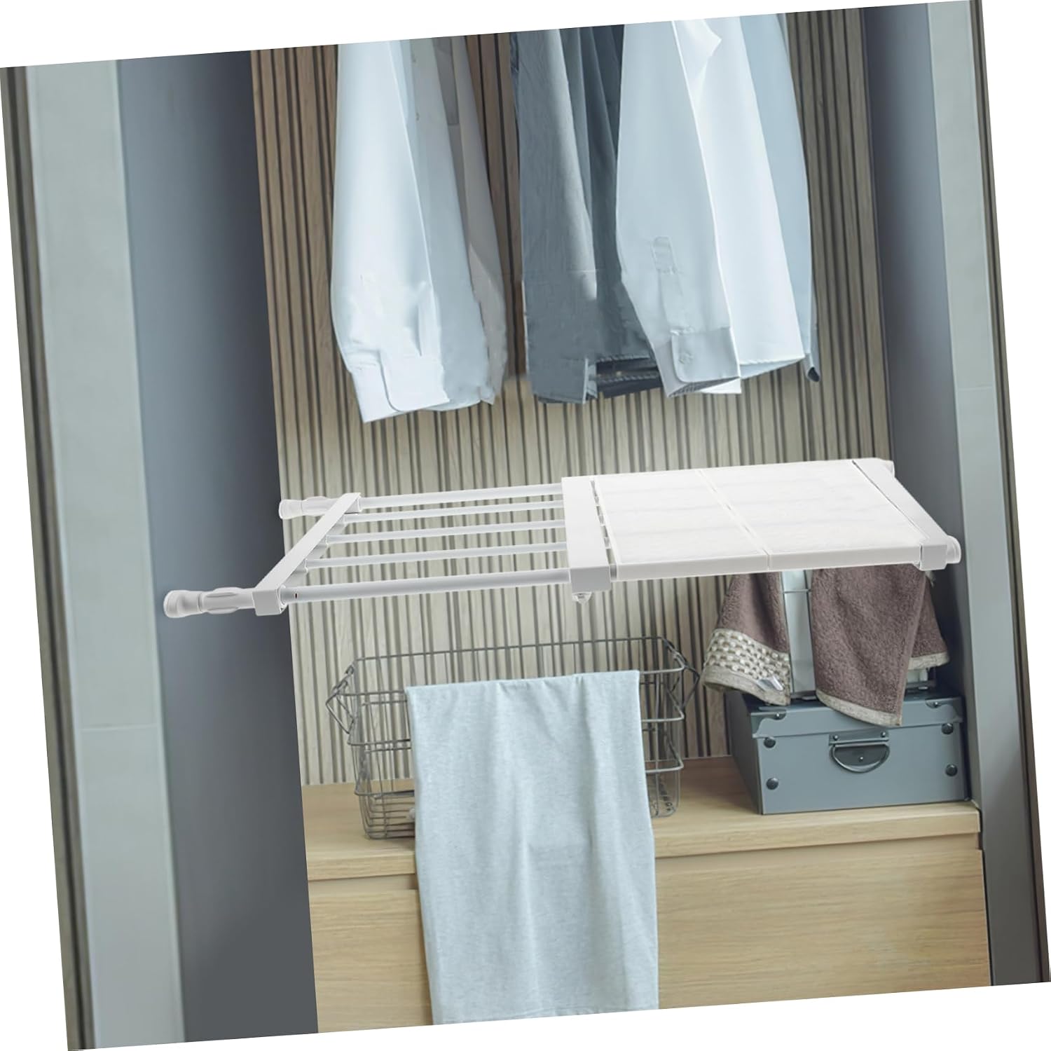 Cabilock Adjustable Tension Shelf Organizer Expandable Closet Storage Rack for Cupboard and Wardrobe Easy Installation Flexible No- for Organization and Efficient Storage