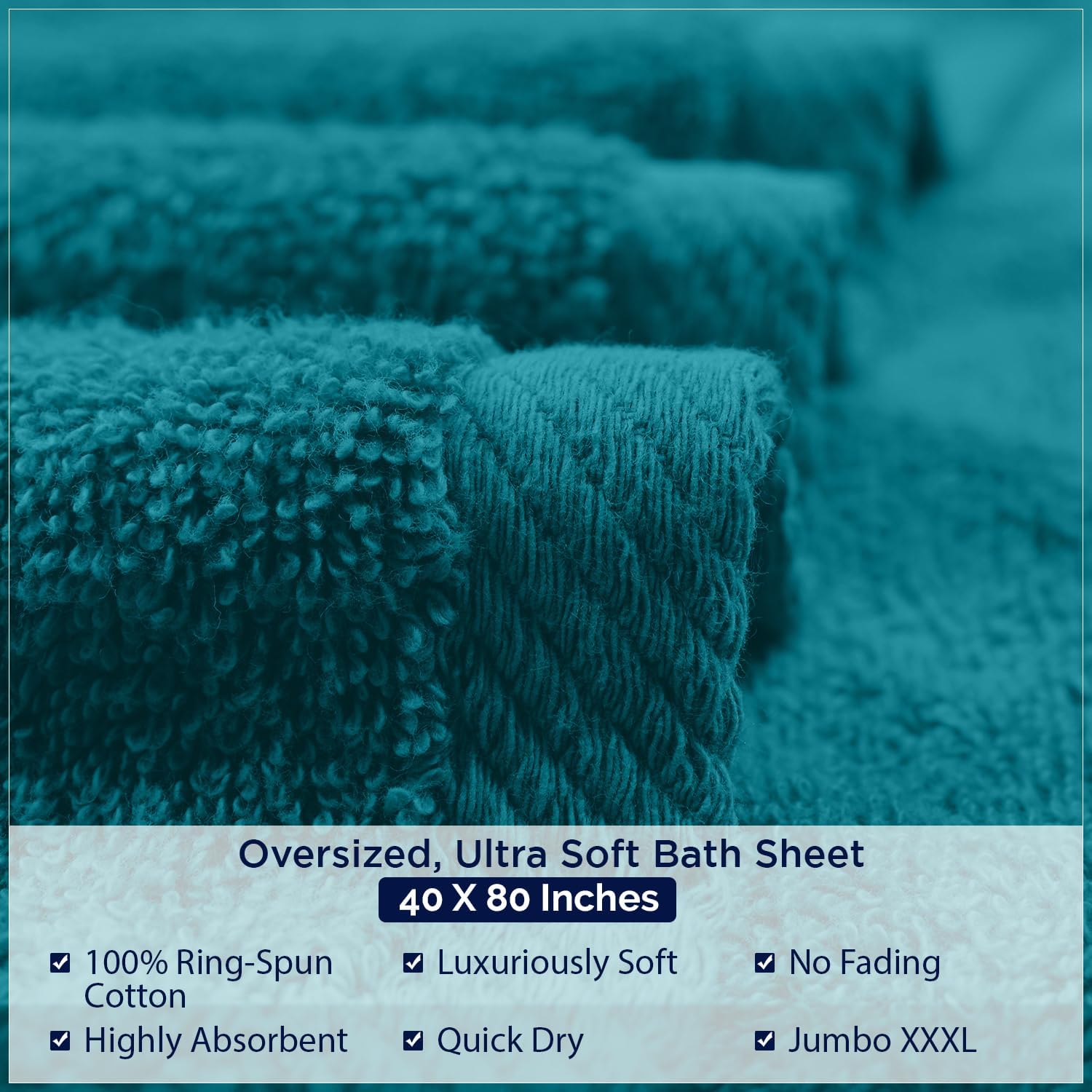 DAN RIVER Pack of 1 Jumbo Bath Sheet 40x80 Inches, Premium Oversized Towels for Adults, Super Soft and Quick Dry - Teal - Image 7
