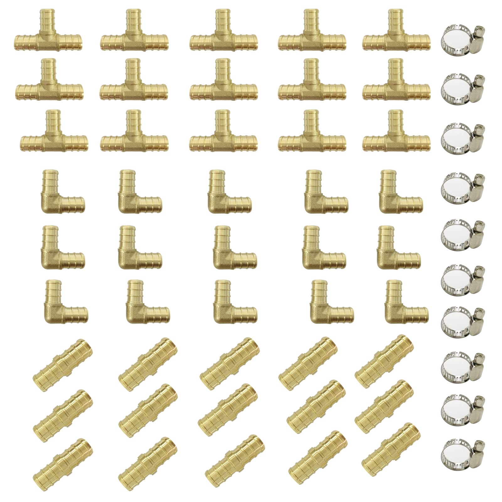 Confezione da 45 raccordi PEX, 1/2" 15 OGNI 90 Raccordo a T a gomito, senza piombo, in ottone per progetti idraulici PEX