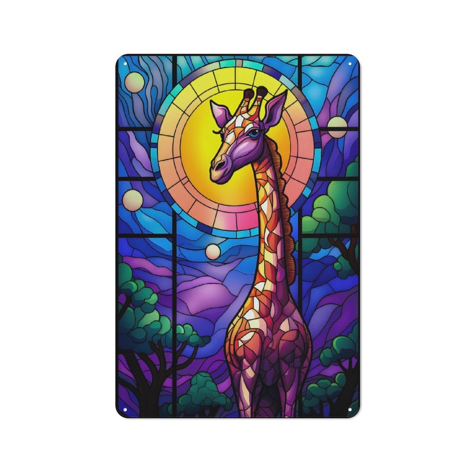 Junmoney Giraffe Colorful Stained 30X20cm Rustic Metal Sign With For Home Office Or Studio, Gift For Studio Owners During The Christmas Season