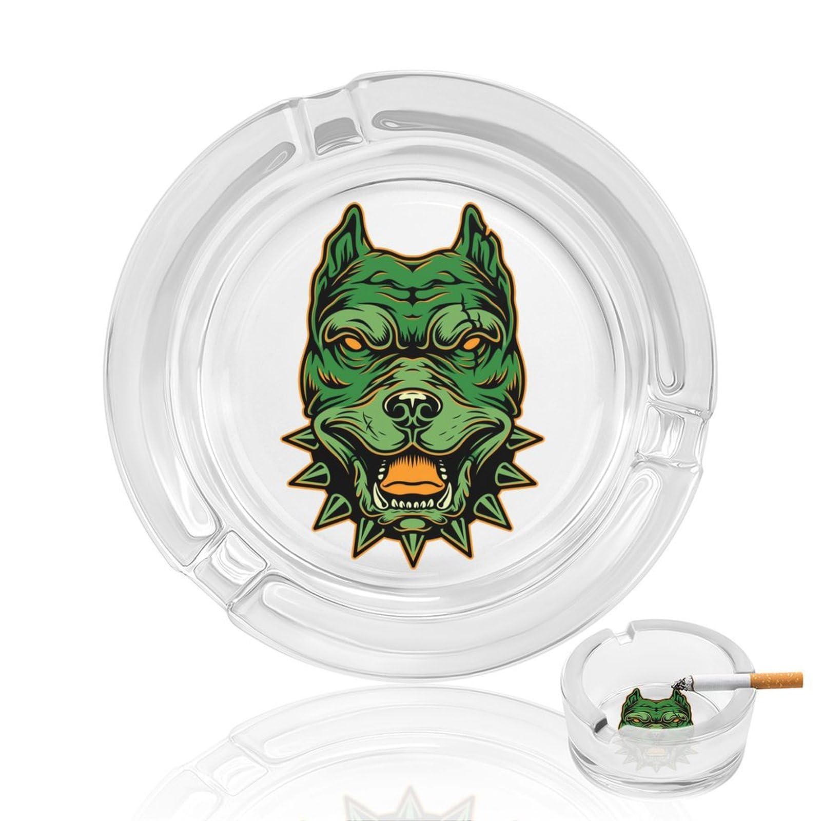 Colorful Pitbull Head Ashtray Portable Round Glass Outdoor Ash Tray for Home Office Garden Pub