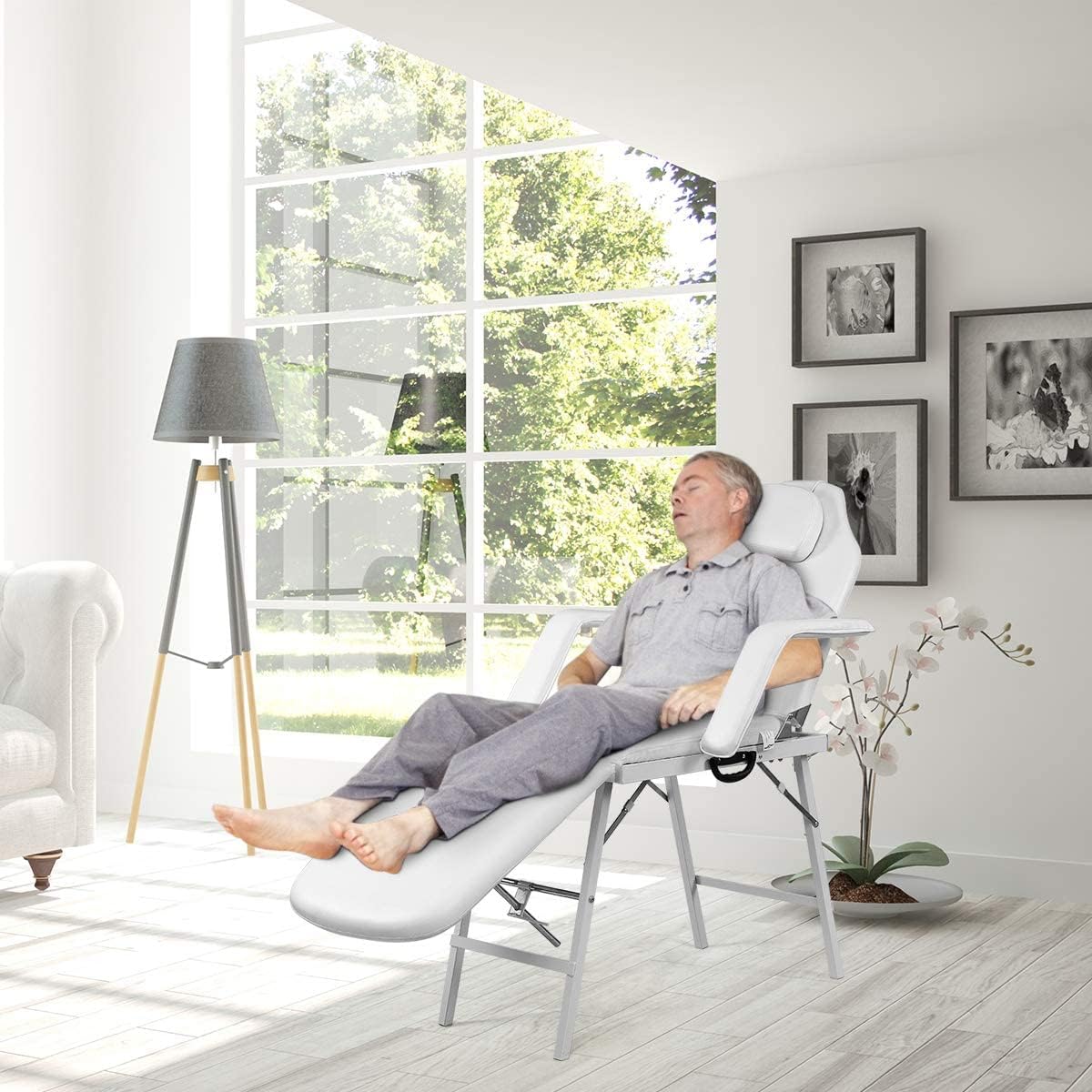 RELAX4LIFE Poltrona Letto da Massaggio, Telaio in Acciaio, Sedia da Estetista Pieghevole e Reclinabile, Lettino per Massaggi Portatile con Borsa di Trasporto, Portata Max 225kg