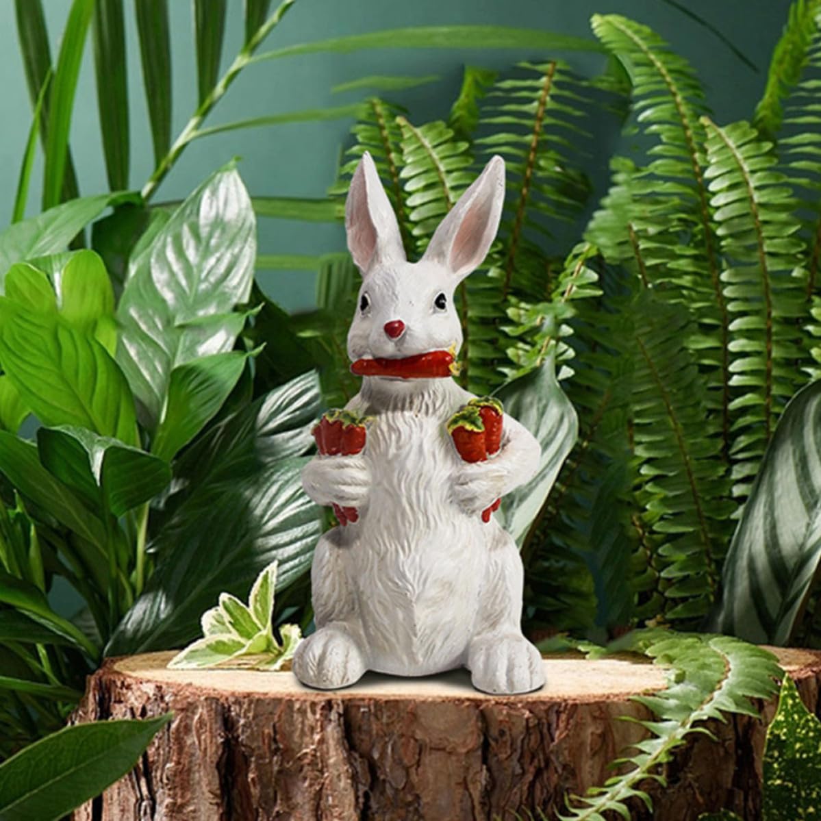 Mikikit Statue de Lapin Résine avec Carottes Sculpture Animal Décorative pour Jardin et Balcon Figurine de Lapin Adorable pour Décoration de Pâques et Intérieur