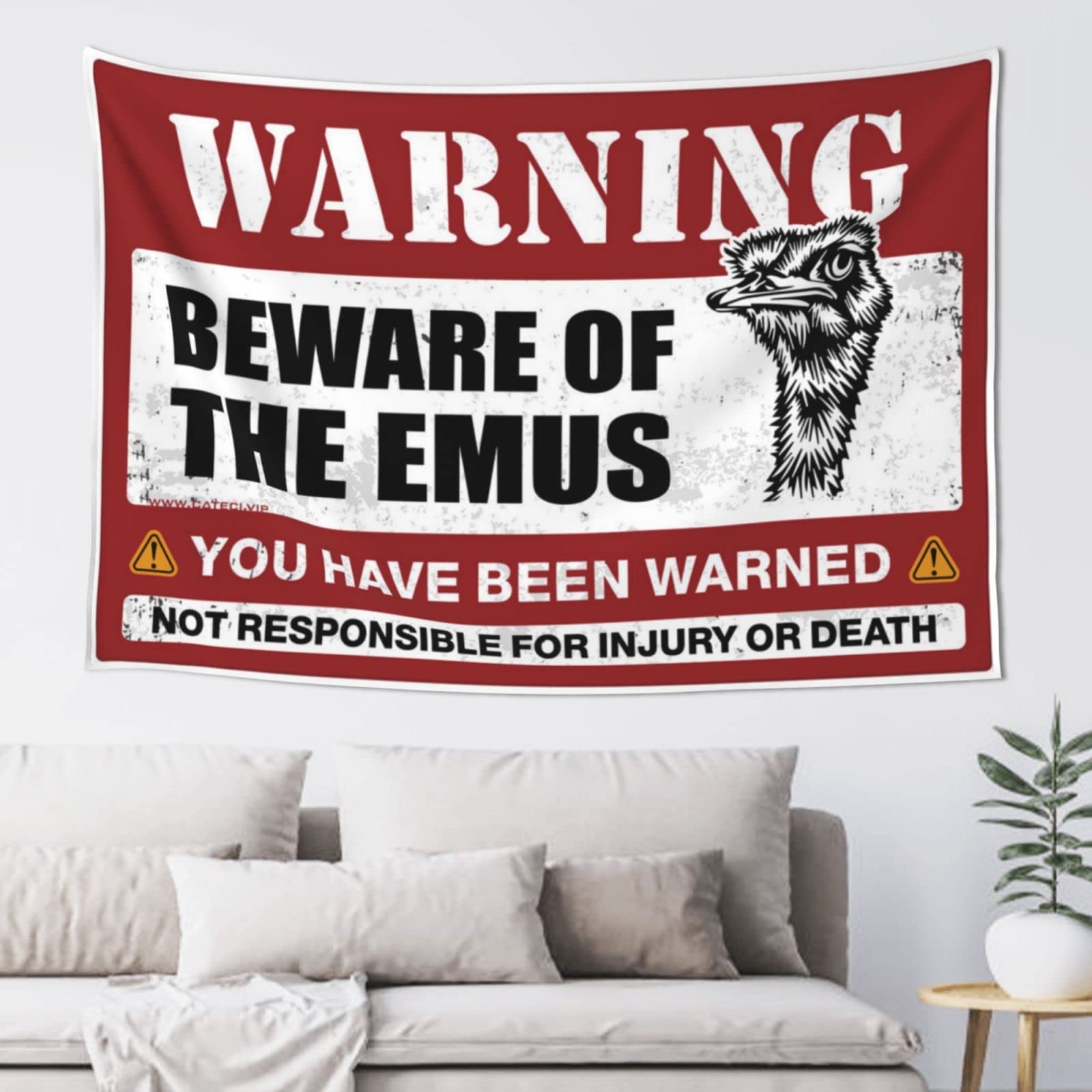 PRAVOXI Funny Outdoor Decor Beware Of Emus Tapestry Tapestry Aesthetic Funny House Decor(75X100CM)