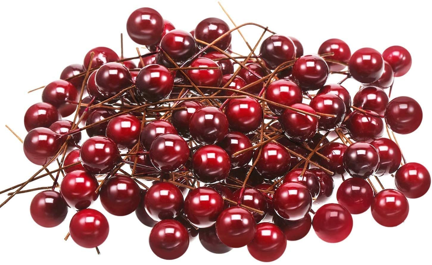 Ascension 50pcs Artificial Holly Berries, 10 mm Fake Berries Decor on Wire for Christmas Tree Decorations Flower Wreath DIY Craft Use (Red)