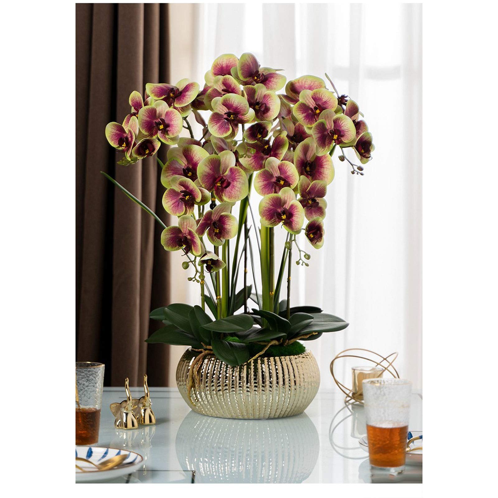 Orchidée artificielle Phalaenopsis en soie, arrangement floral, fleurs d'orchidée artificielles avec vase en céramique, décoration de table de mariage, de salle à manger, pour la maison et le bur