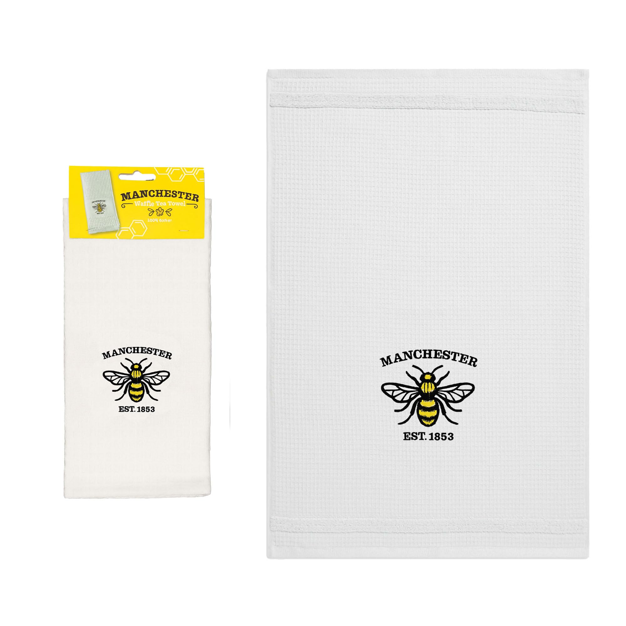 Beyond Happy Manchester Worker Bee Waffle Tea Towel – 100% Cotton Heavy Duty Manchester Souvenir Gift for Kitchen