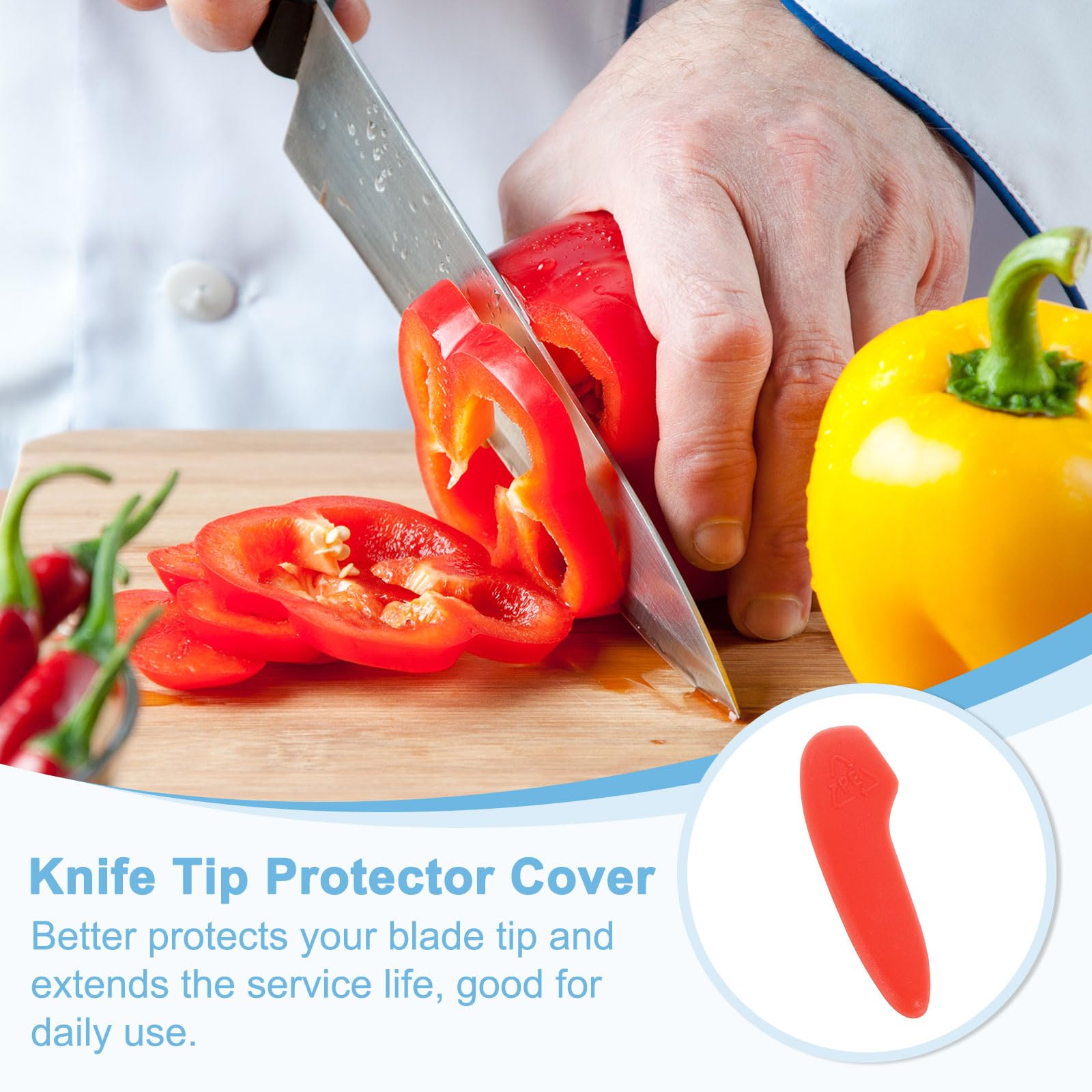 QUARKZMAN 50Pcs Protector de Punta de Cuchillo Cubierta de Plástico Fundas Protectoras de Punta de Cuchillo para Cocina, Rojo