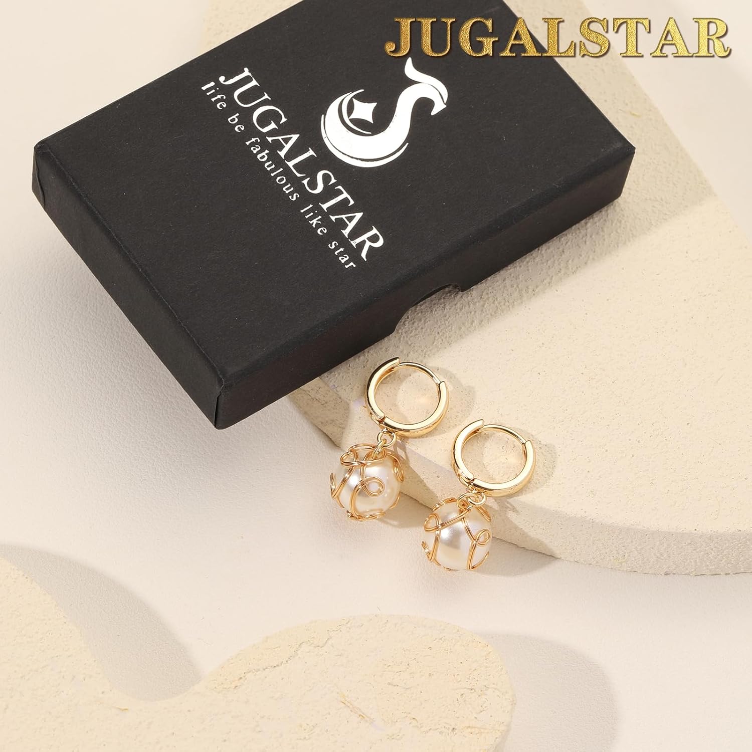 Pearl Dangle Earrings for Women, 14K Gold Plated S925 Sterling Silver Post Wire Wrap Caged Shell Pearl Drop Huggie Hoop Earrings, Hypoallergenic Handmade Gold Earrings Jewelry - Image 6