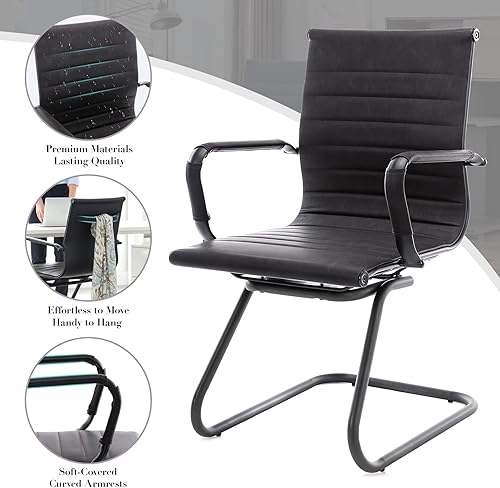 Miniatura 6 de CIMOTA Sillas de cuero para sala de espera, sillas de recepción con respaldo medio y base de trineo para reuniónpacientesala de conferencias, color