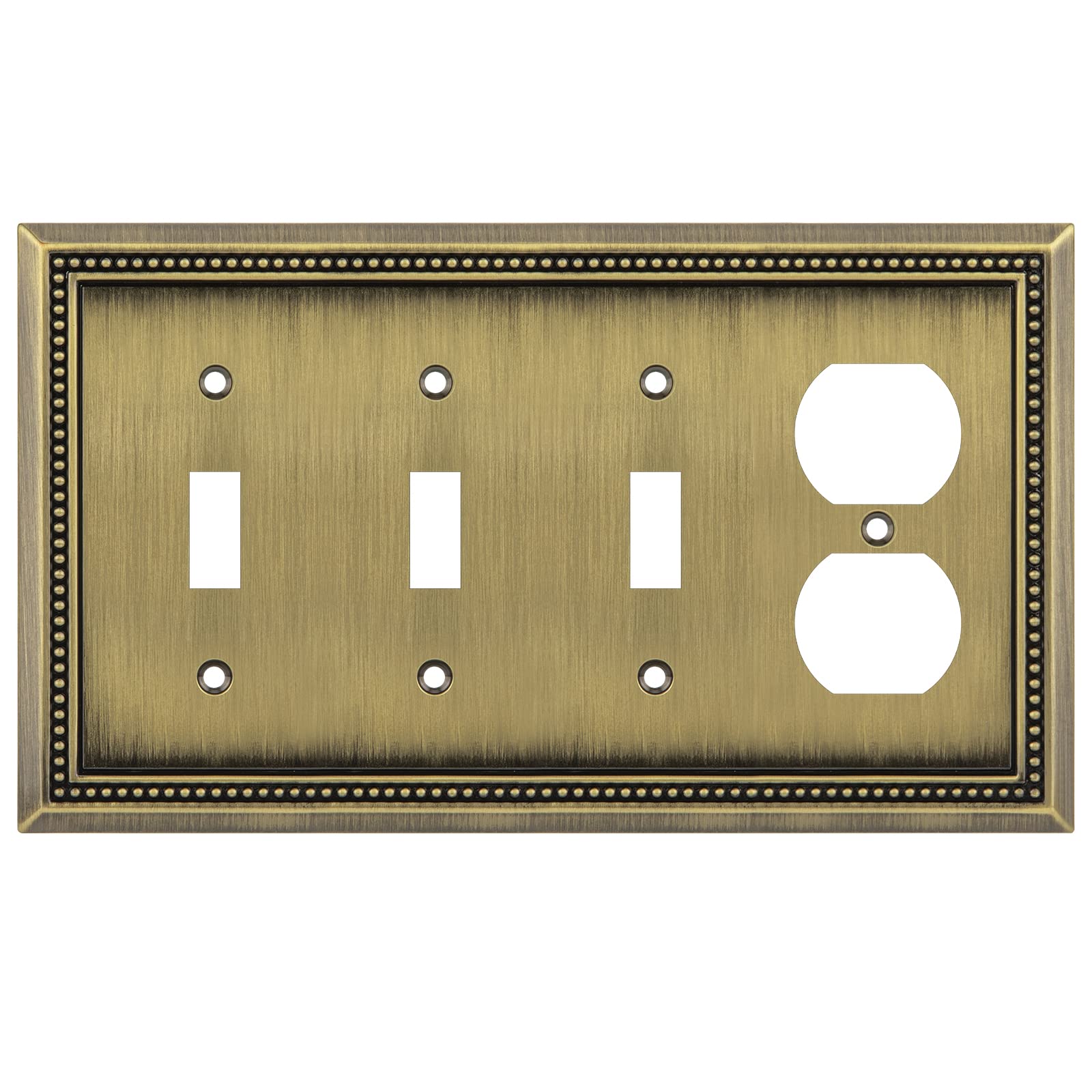 Henne Bery Sunken Pearls Heavy Duty Decorative Wall Plate Switch Plate Outlet Cover (Triple Toggle/Single Duplex, Antique Brass)