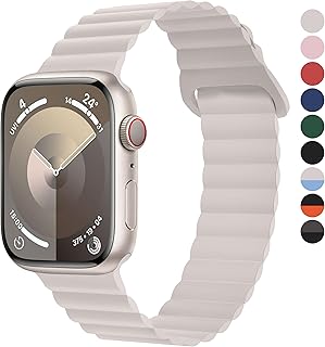 Silicone Magnetic Band Compatible with Apple Watch Strap 49mm 45mm 44mm 42mm, Sport Bands for iWatch Ultra 2/1 SE1/2 Series 9 8 7 6 5 4 3 2 1,49mm 45mm 44mm 42mm,Starlight[Watch NOT Included]