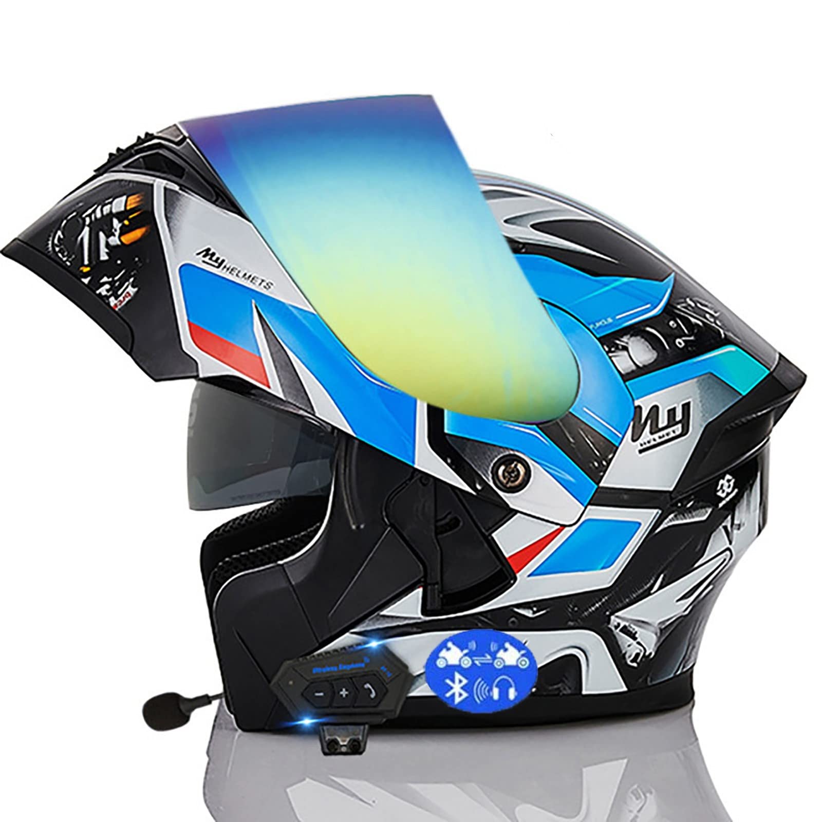 HZIH Modular Motorcycle Bluetooth Helmets,Full Face Flip Up Dual Visors  Motorbike Helmets,DOT/ECE Approved Helmet,Built-in Mp3 Integrated Intercom