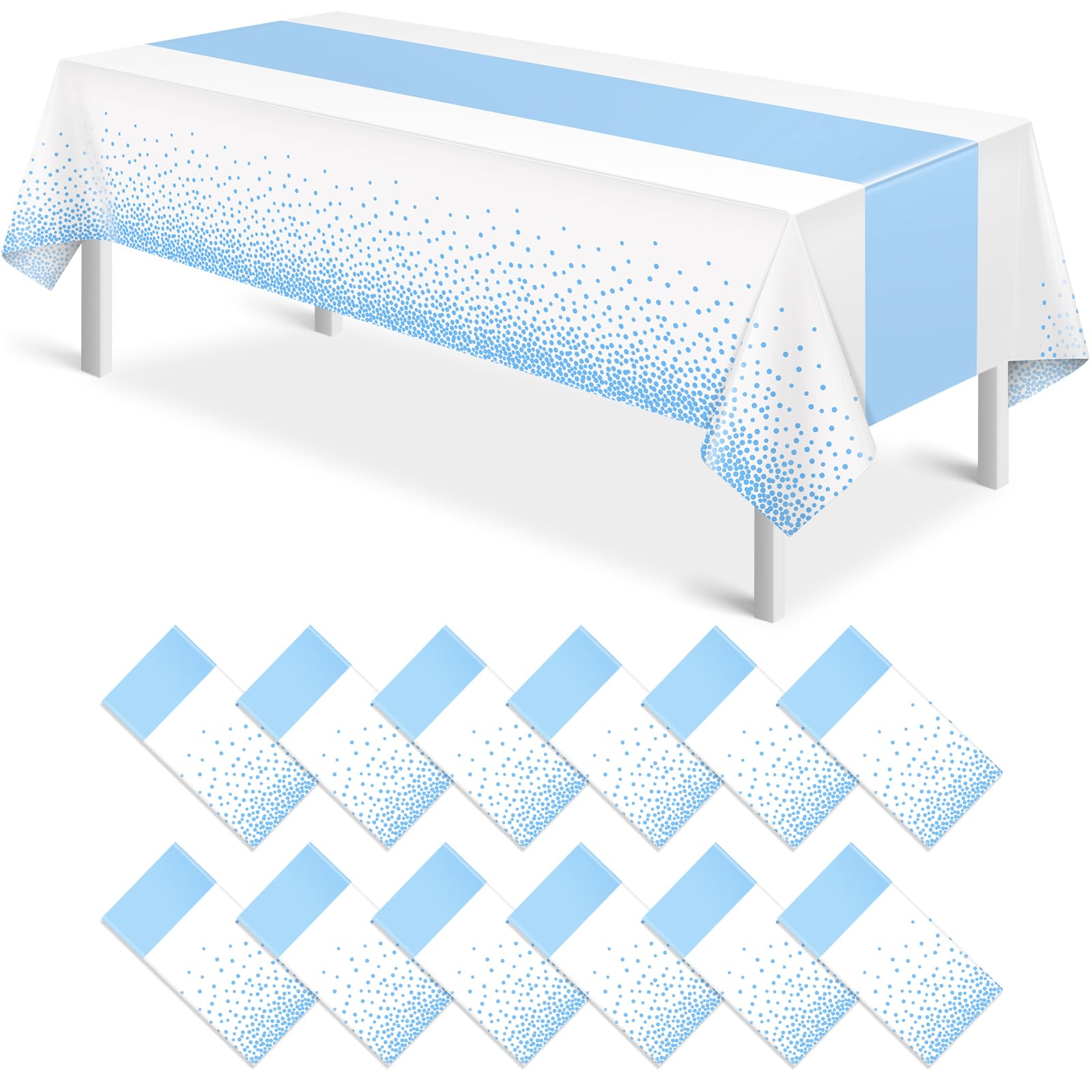 MASHAN 12Pcs White Light Blue Tablecloth Party Decorations