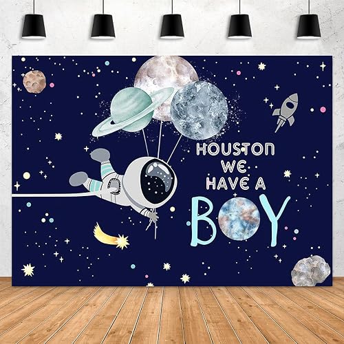 7X5ft Outer Space Baby Shower Backdrop It's A Boy Rocket Astronaut Planet Galaxy Stars Universe Photography Background Kids Party Decoration Banner Studio Booth Props Cake Table, Clear