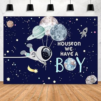 7X5ft Outer Space Baby Shower Backdrop Its A Boy Rocket Astronaut Planet Galaxy Stars Universe Photography Background Kids Party Decoration Banner Studio Booth Props Cake Table, Clear