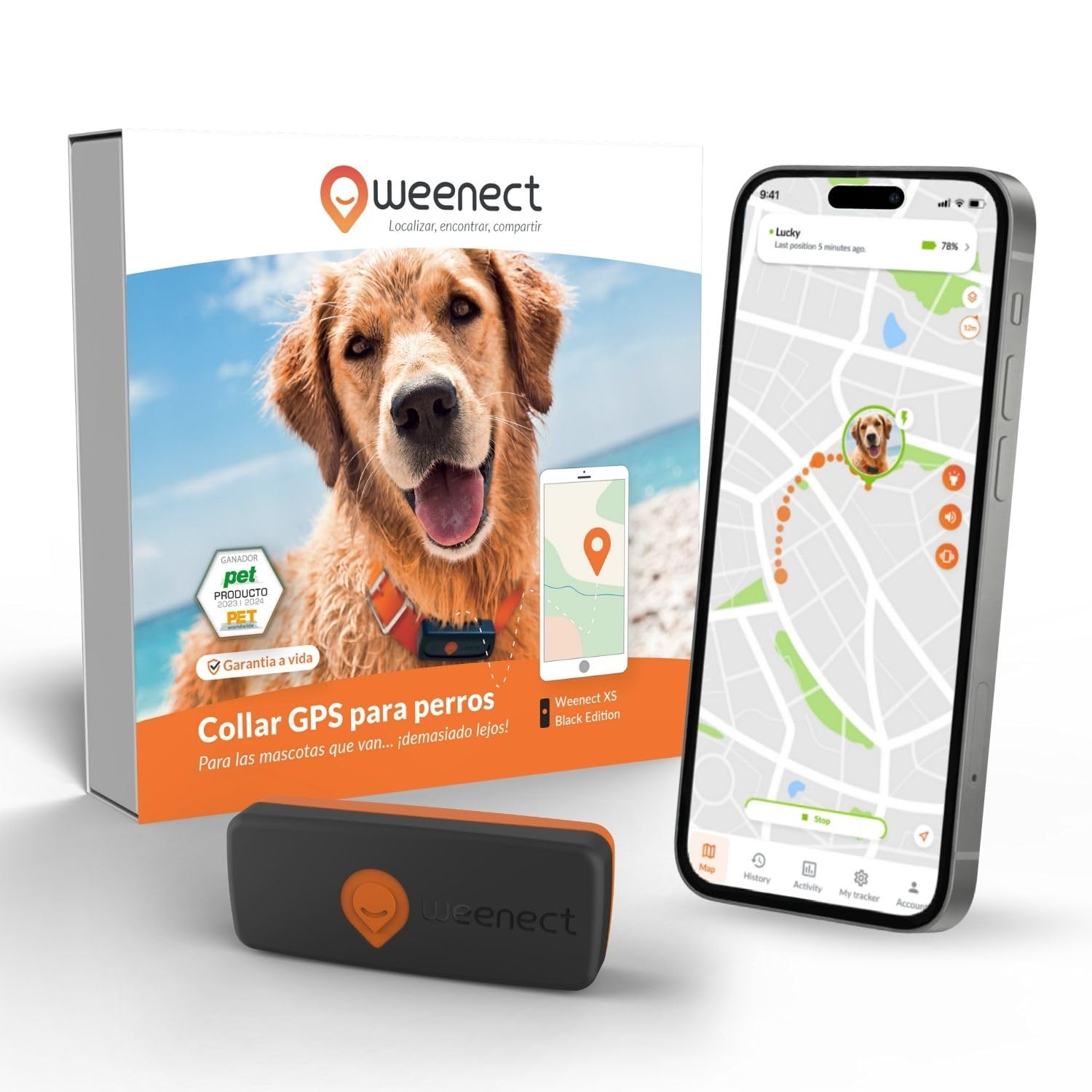 Weenect XS para Perros – Nuevo Mini rastreador GPS para Perros | Seguimiento GPS en Tiempo Real | Modelo más pequeño del Mercado | Suscripción | Resistente al Agua