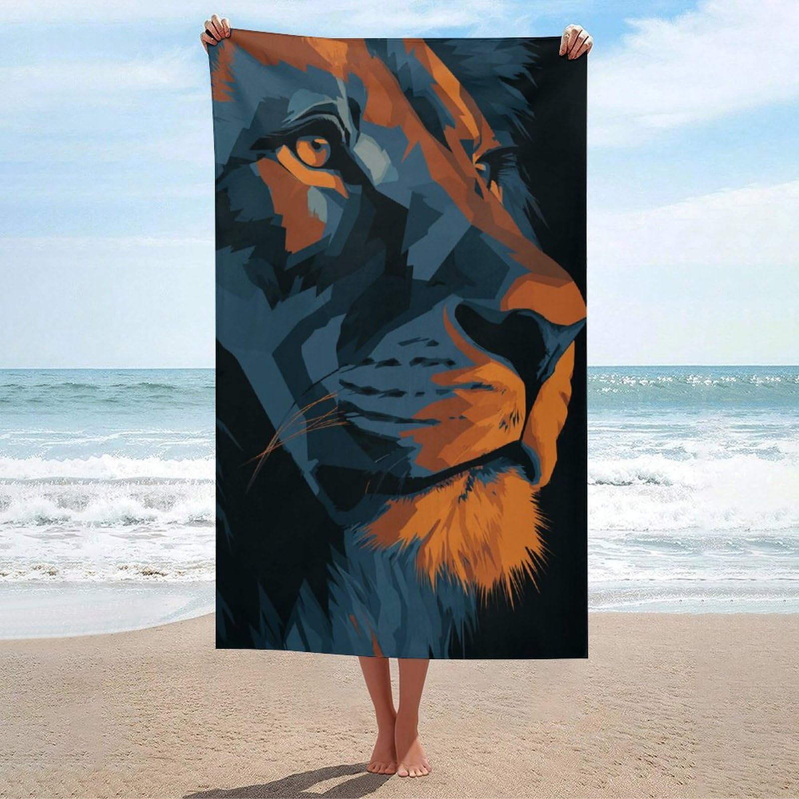 asbwuo Abstract Lion Face Modern Art Beach Towel