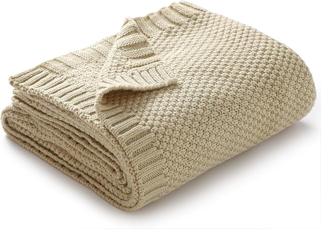 mimixiong Baby Blanket Soft Lightweight Knitted Blanket, Pram/Travel/Moses Basket Baby Blankets for Newborn Baby Boy Girls - 100 x 80 cm, Beige