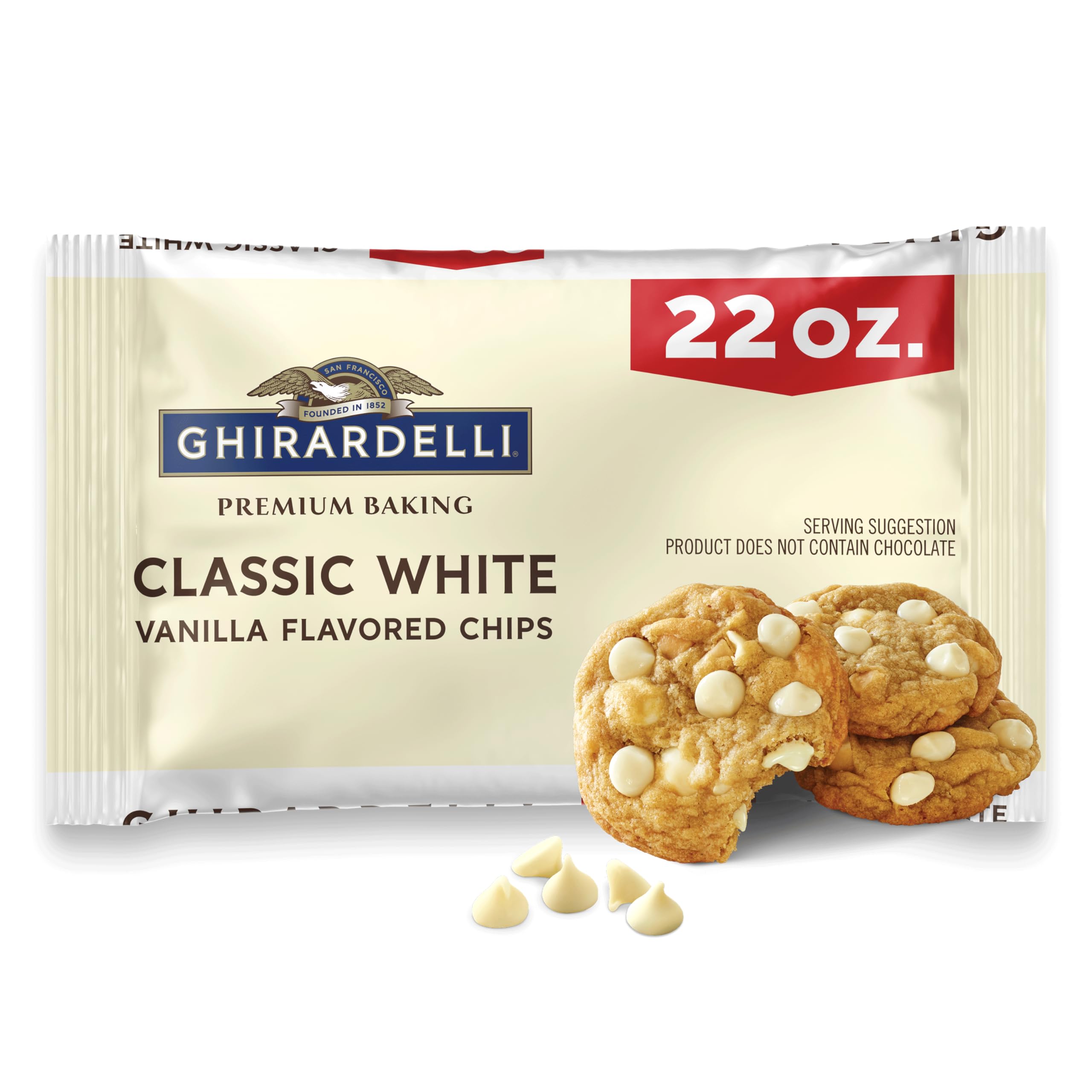 GHIRARDELLI Classic White Vanilla Flavored Premium Baking Chips, 22 oz Bag Sweet and Creamy White Baking Chips for Cookies and Desserts