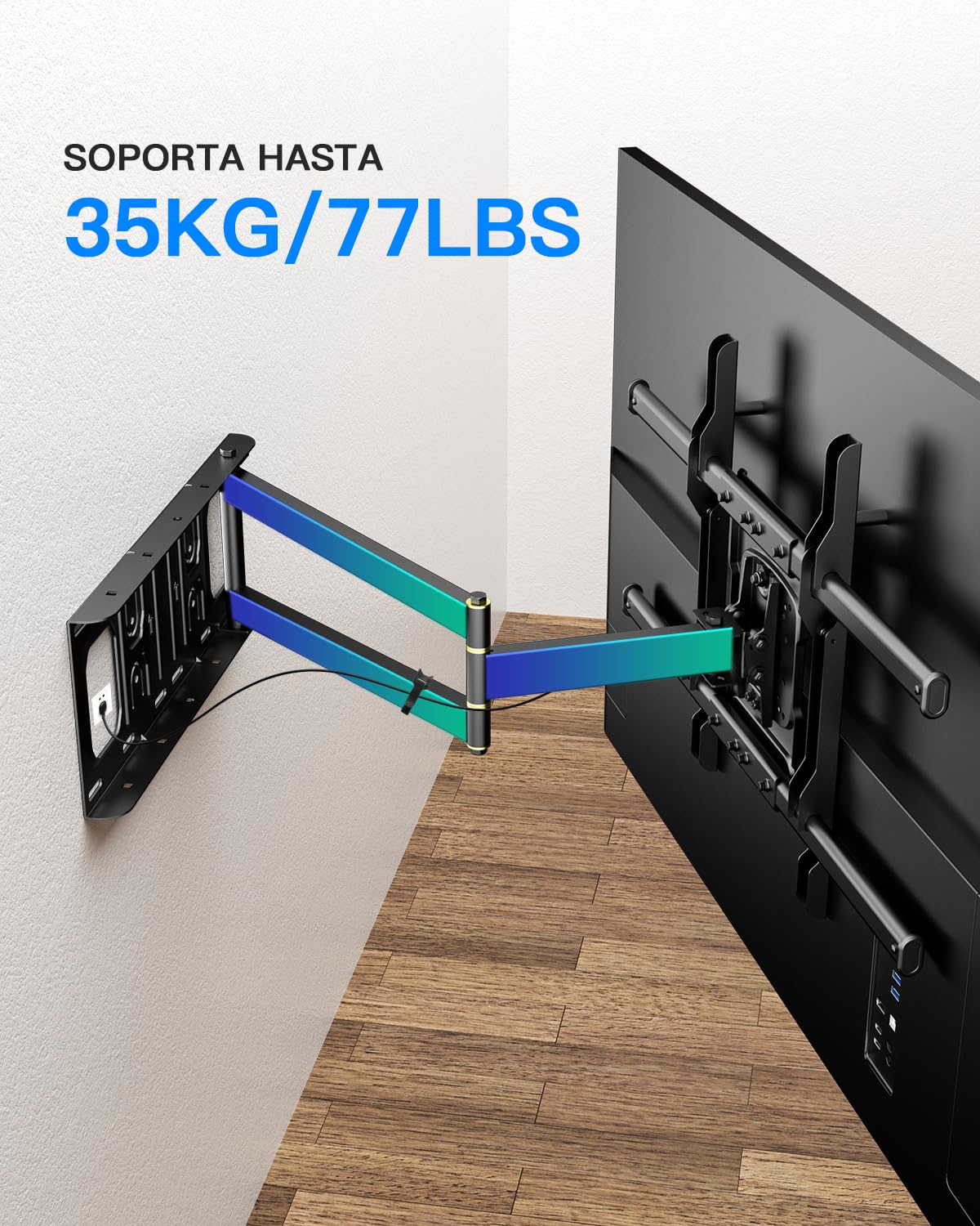 Soporte de Pared para TV de Largo Alcance con Extensión de 650mm, Soporte TV Pared Esquinero Giratorio e Inclinable para Tv de 32-70 Pulgadas Planas y Curvas de hasta 35kg, VESA máx. 600x400mm