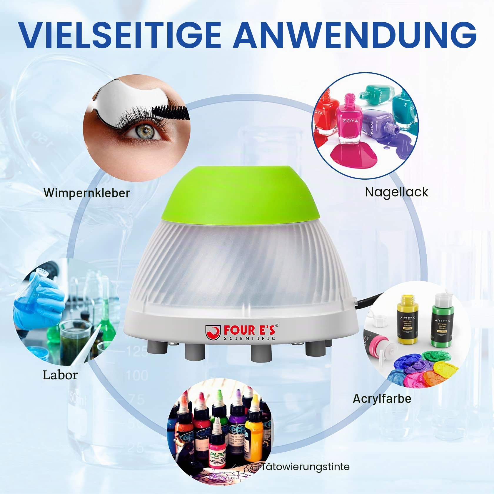 FOUR E'S SCIENTIFIC Vortex Mixer mit 100-pcs Stahlkugel, schnelles Mischen Touch Mode, 5.5 mm Orbit und 5000 Drehzahl, Vortex Shaking Mixer für Acrylfarbe Nagellack Labor Reagenzglas