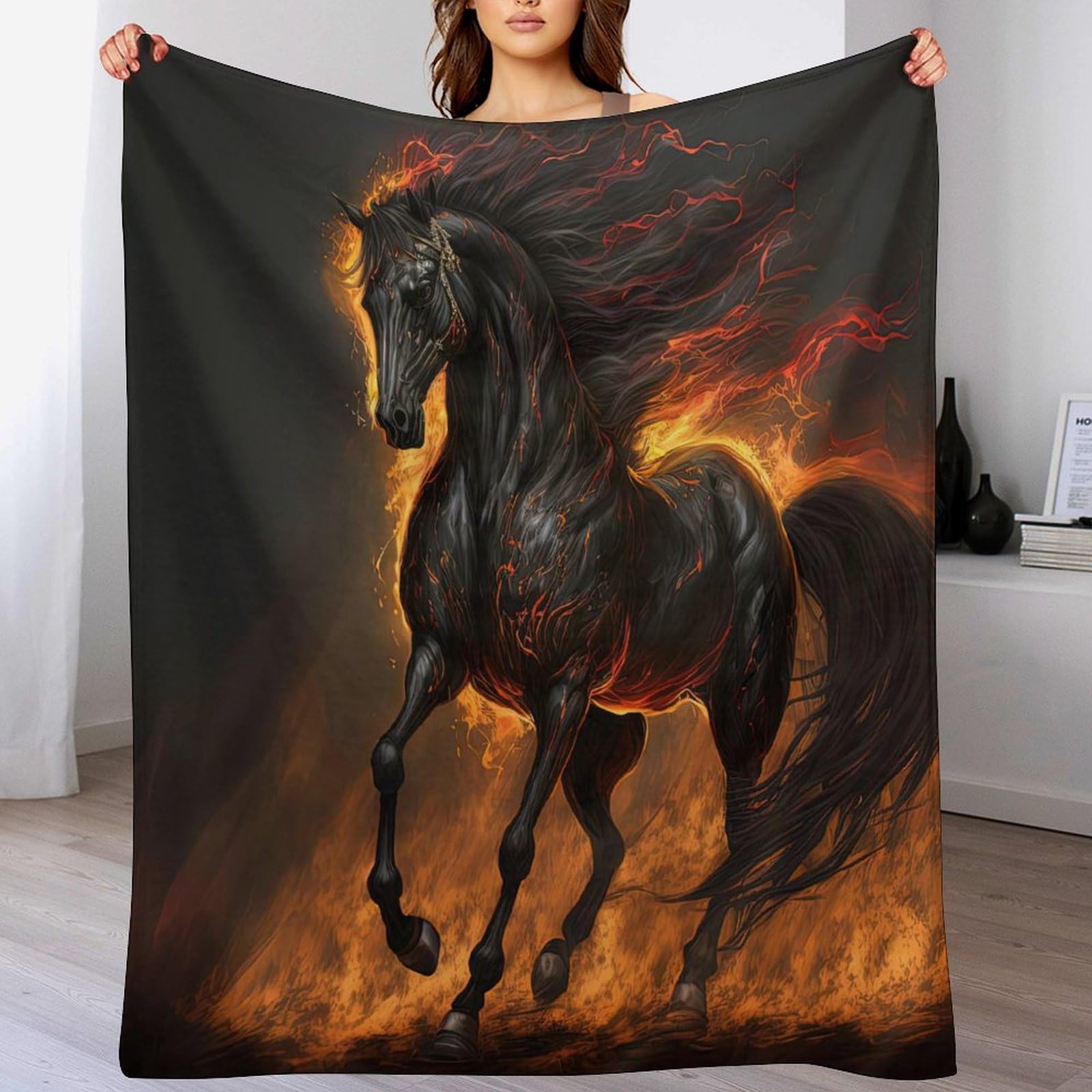 PAZZK Black Horse Super Soft Throw Blanket Throw for Sofa Couch Bed Fluffy Flannel Fleece Blanket Machine Washable Nap Blanket Bed Spread(180×200cm) — image 1