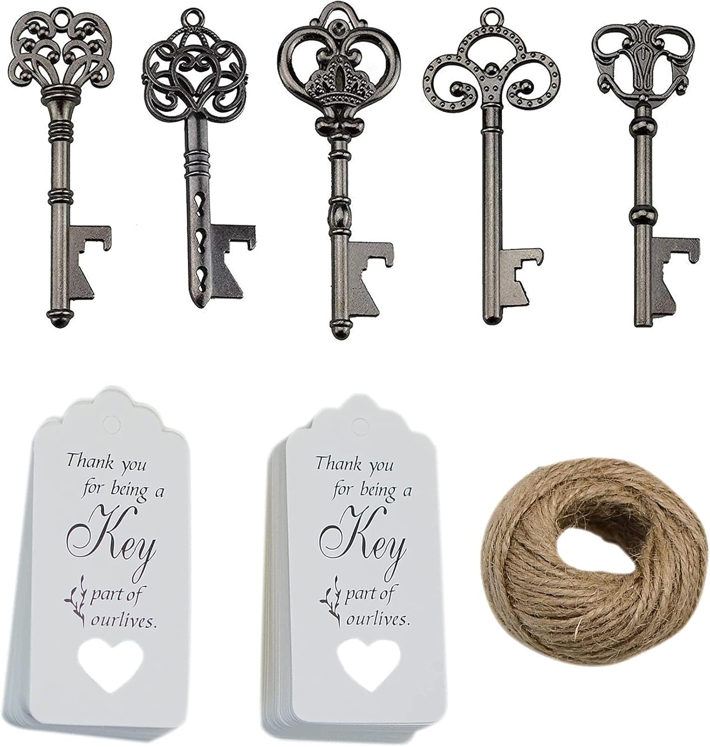 One-Day Sale: Up to 80% Off 50pcs Black Skeleton Key Beer Bottle Opener With 100 Pcs Thank You Card and 98 Feet Hemp Rope for Wedding Party Favors (Black-White Cards) Review Discount 50pcs Black Skeleton Key Beer Bottle Opener With 100 Pcs Thank You Card and 98 Feet Hemp Rope for Wedding Party Favors (Black-White Cards)