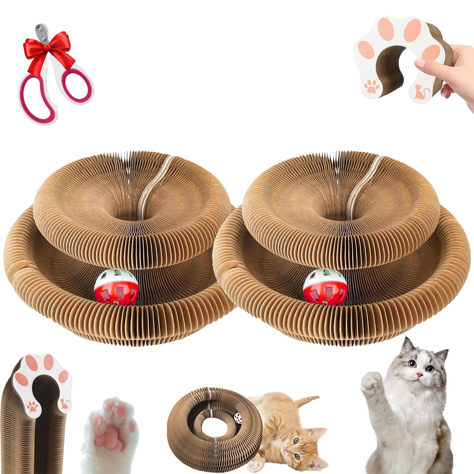 Balle pour chat, griffoir flexible pour chat avec clochette, jouet magique pour chat, jouet pliable avec balles, exercice physique mental interactif pour animaux de compagnie (2 pièces)