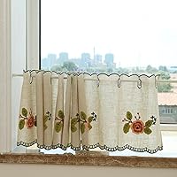 Vista 8 de HM&DX Cortina corta con bordado floral de encaje, cenefa de encaje rústico, estilo pastoral, sin perforación, cenefa de ventana para cocina, Hilo