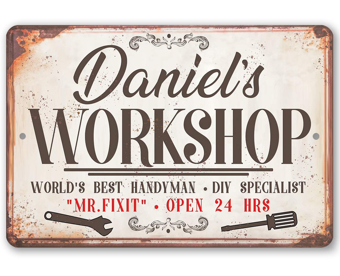 Funny Garage Signs for Men - Personalized - Workshop - Vintage Metal Sign - Use Indoor/Outdoor - Garage Decor for Men, Repair Shop, Man Cave Decor, Garage Accessories for Men