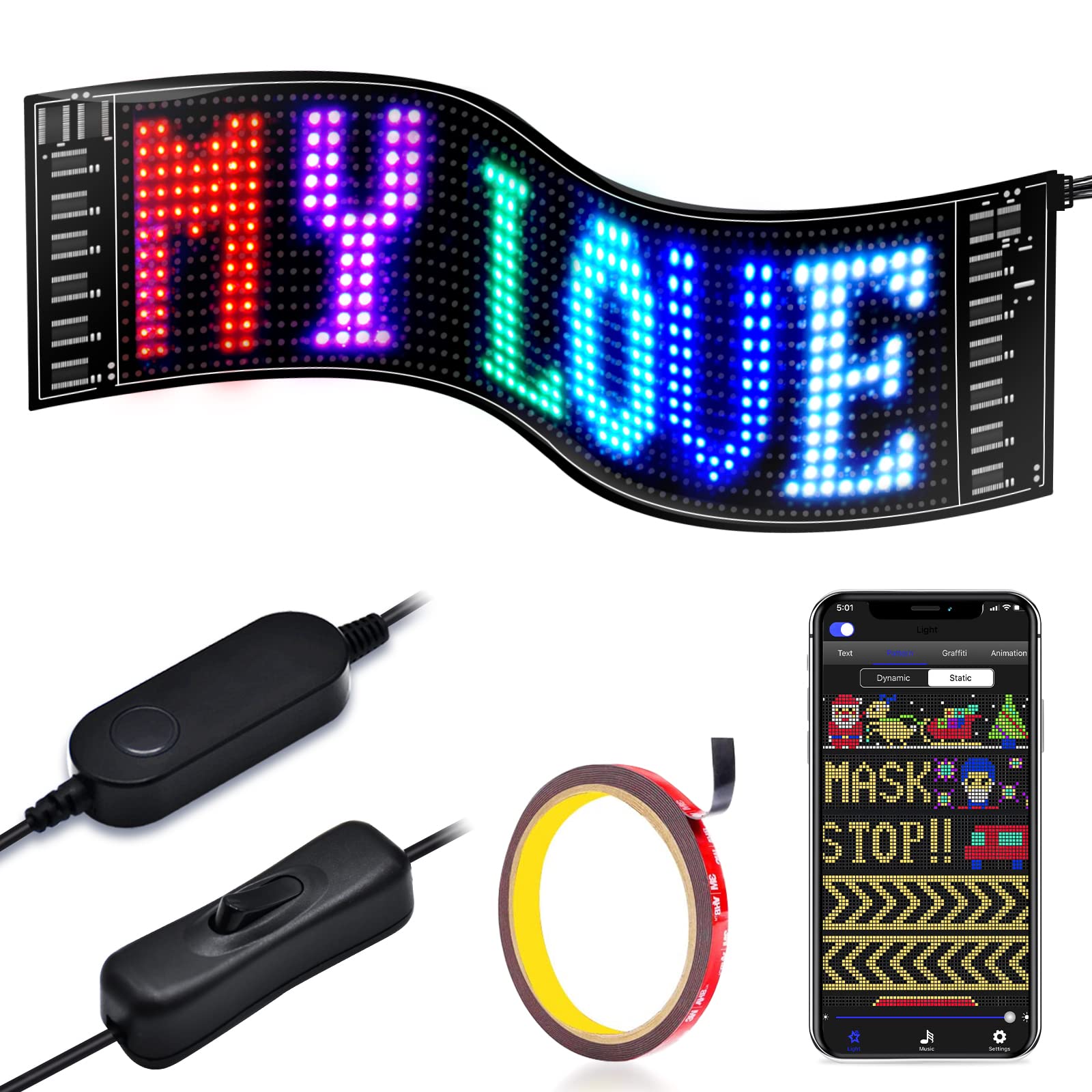 Insegna LED programmabile per aziende, insegna digale flessibile, insegna LED a scorrimento, APP Bluetooth, animazioni di design fai da te, testo, graffi  39