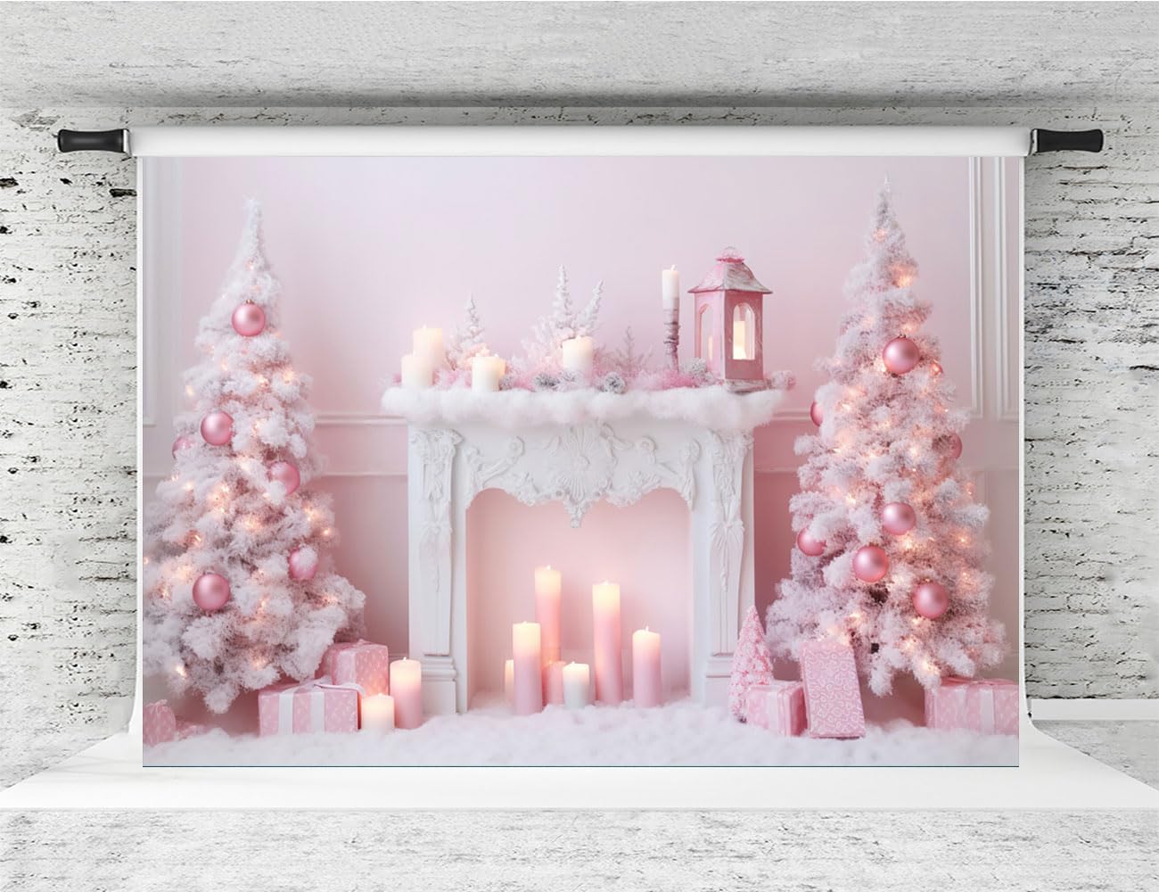 Amazon | ピンクのクリスマステーマ背景 ケイト クリスマス 暖炉 写真