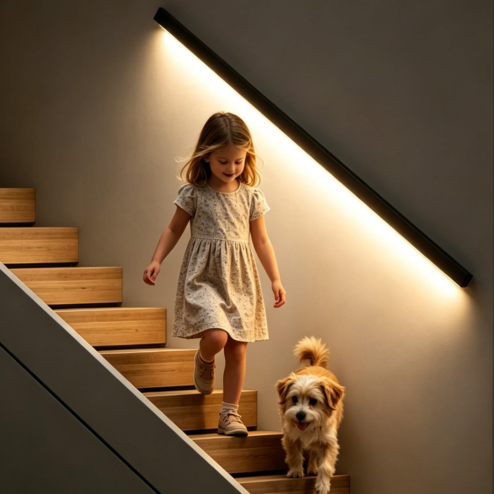 Indoor Safey Stairs Led Handrail for Kids & Seniors, Ambiance Lighting Banister Handrail with Sensor Activated, Modern Support Stair Railing(Left Bottom,110cm/43.3in)
