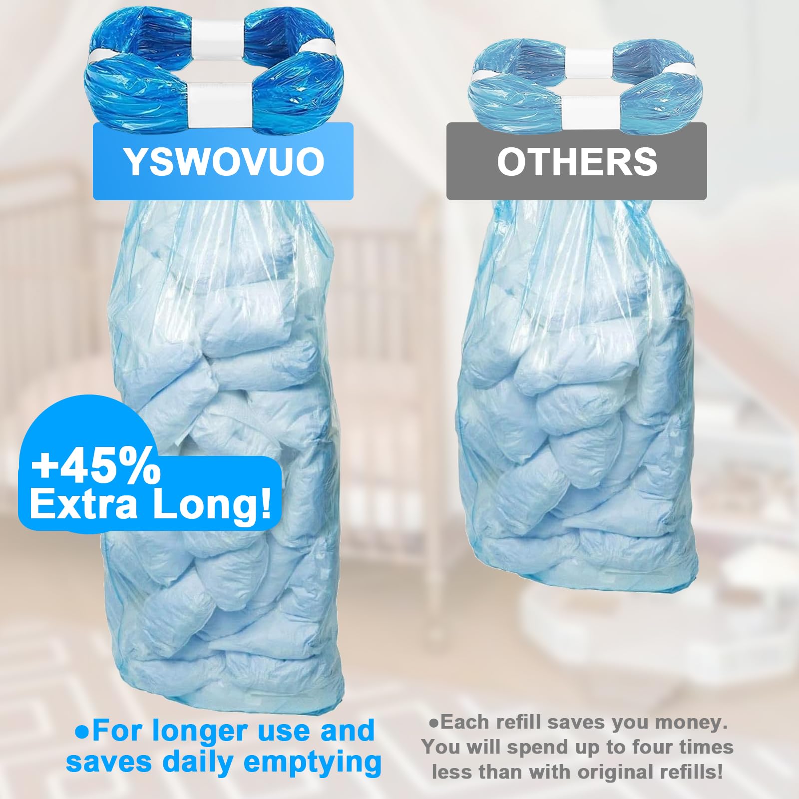 11 cartuchos de recambio para cubos de pañales, 6,5 m, bolsas de repuesto con fragancia, tecnología de 7 capas, compatible con Angelcare, Tommee Tippee, Litter Locker, vástago