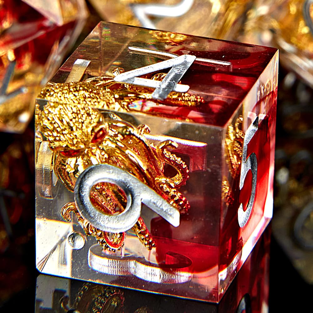 Sharp Edge DND Dice Set Handmade 7 Accessories Dice for Dungeons and Dragons TRPG Games, Multi-Sided RPG Polyhedral Resin Sharp Edge Dice Roleplaying Games MTG (Cthulhu - Red)