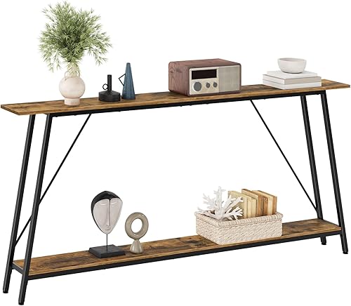 Mesa consola, mesas de sofá de 2 niveles de 71 pulgadas con almacenamiento, mesa de entrada estrecha, detrás del sofá, mesa de pasillo delgada para