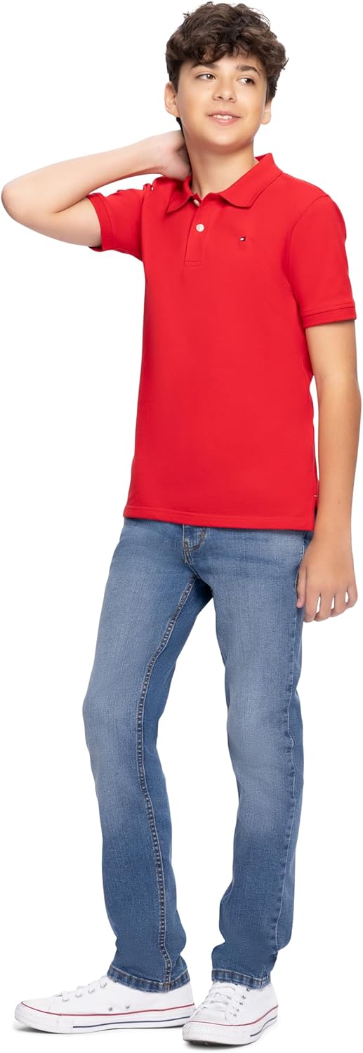 Tommy Hilfiger Boys Short Sleeve Premium Pique Polo Shirt, Button Closure, Soft & Comfortable - Image 2