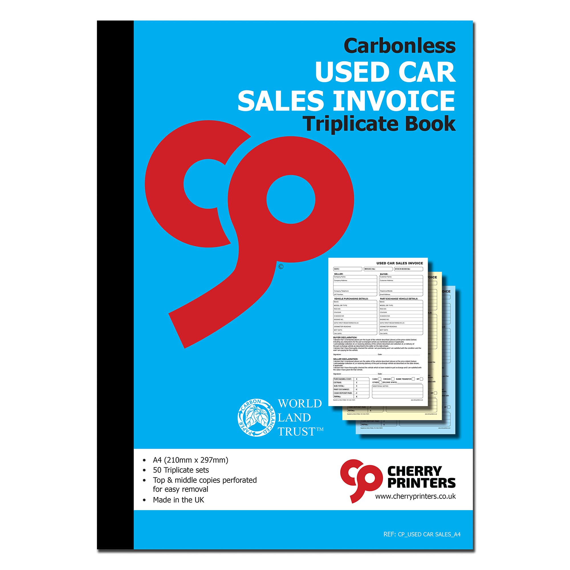 Cherry Carbonless NCR Used Car Sales Invoice Book A4 50 Sets (Triplicate 3 Part)