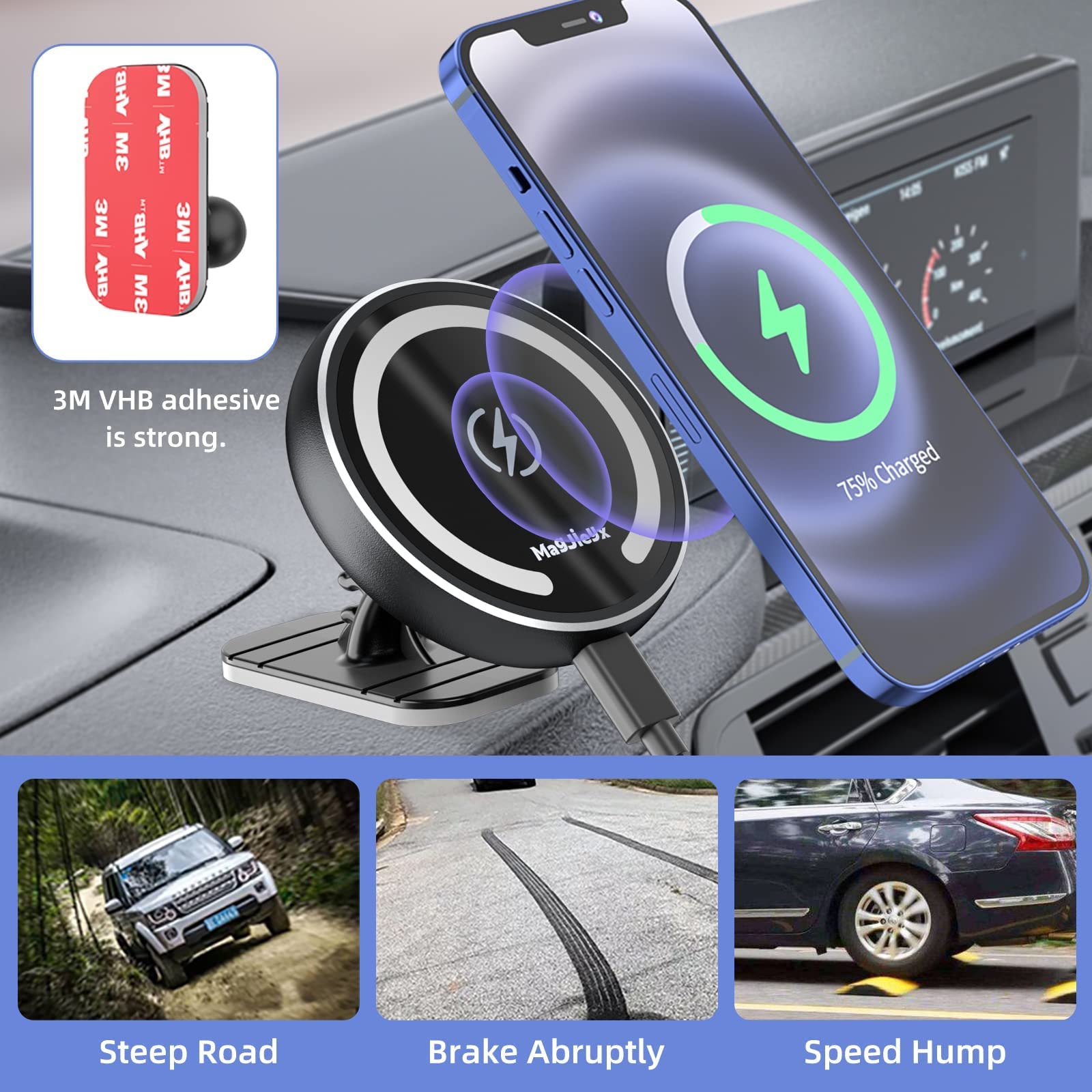 Magnetische autotelefoonhouder met oplaadfunctie, draadloze autolader